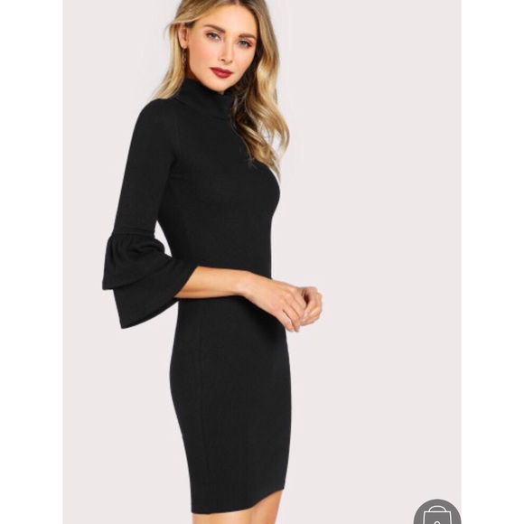 ‼️L Left!‼️ Ribbed Turtle Neck Ruffle Sleeve Dress - Picture 3 of 6